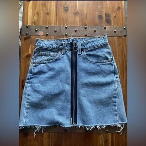 Urban Renewal Light Blue Denim Mini Skirt with Front Zip